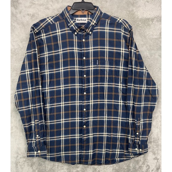 Barbour Men's‎ Flannel Shirt 3XL Navy Plaid Tailored Long Sleeve Button Up - Picture 1 of 9